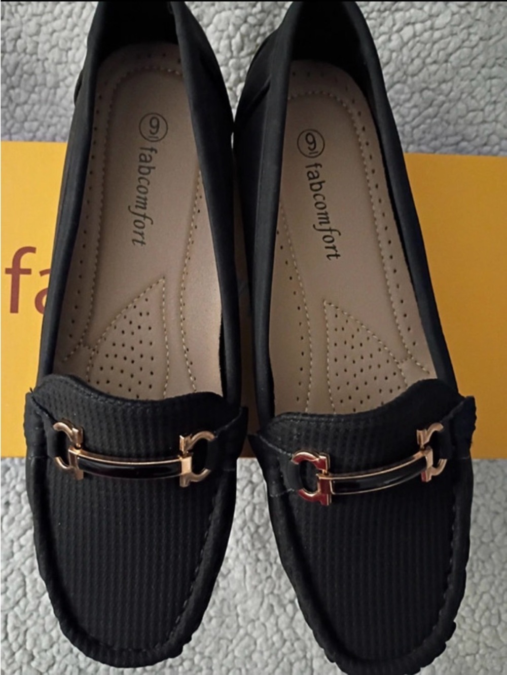 Able Black Slip-On Loafers with Gold Buckle Accent